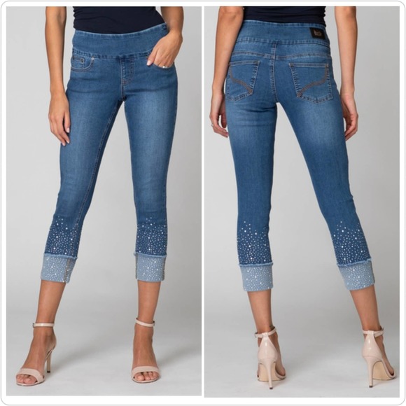 Joseph Ribkoff Denim - Joseph Ribkoff embellished cropped cuffed jeans